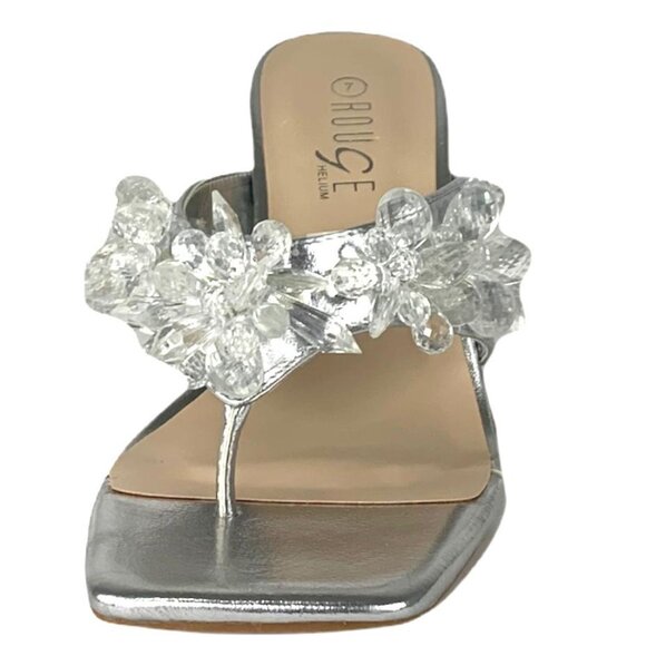 Rouge by Helium Thong Square Toe Stiletto Heel Women's Sandals Silver/Clear - Picture 9 of 11